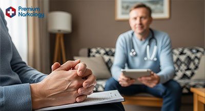 Руки пациента на фоне врача